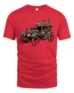 Steampunk Vintage Car Retro Fantasy Machine T-Shirt - red t-shirt on white background