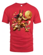 Golden Anubis Warrior Art Graphic T-Shirt for Men - red t-shirt on white background