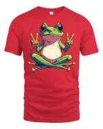 Peace Frog Sitting Zen Funny Colorful Graphic T-Shirt - red t-shirt on white background