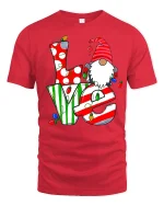 Christmas Love Gnome Cute Holiday Lights Graphic T-Shirt - red t-shirt on white background