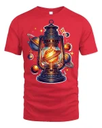 Cosmic Lantern Galaxy Planet Glow Graphic T-Shirt - red t-shirt on white background