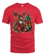 Festive Reindeer Christmas Gifts Holiday Graphic T-Shirt - red t-shirt on white background