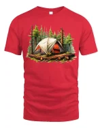 Forest Camping Tent Adventure Outdoor Graphic T-Shirt - red t-shirt on white background