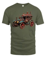 Steampunk Vintage Car Retro Fantasy Machine T-Shirt - military green t-shirt on white background
