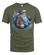 Vintage Winter Santa Gifts Frosty Christmas Graphic Tee - military green t-shirt on white background
