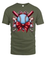 Baseball Gift Bow Holiday Sports Fan Graphic T-Shirt - military green t-shirt on white background