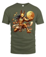 Golden Anubis Warrior Art Graphic T-Shirt for Men - military green t-shirt on white background
