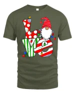 Christmas Love Gnome Cute Holiday Lights Graphic T-Shirt - military green t-shirt on white background