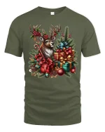 Festive Reindeer Christmas Gifts Holiday Graphic T-Shirt - military green t-shirt on white background