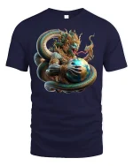 Mythic Serpent God Earth Guardian Fantasy Art T-Shirt - navy t-shirt on white background