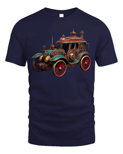 Steampunk Vintage Car Retro Fantasy Machine T-Shirt - navy t-shirt on white background