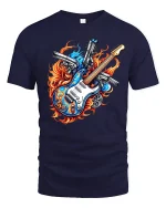 Fire Guitar Pistols Rock Flame Power Graphic T-Shirt - navy t-shirt on white background