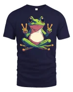 Peace Frog Sitting Zen Funny Colorful Graphic T-Shirt - navy t-shirt on white background