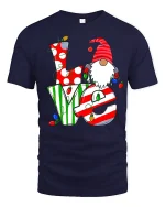 Christmas Love Gnome Cute Holiday Lights Graphic T-Shirt - navy t-shirt on white background