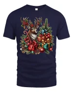 Festive Reindeer Christmas Gifts Holiday Graphic T-Shirt - navy t-shirt on white background
