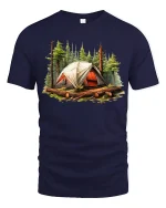 Forest Camping Tent Adventure Outdoor Graphic T-Shirt - navy t-shirt on white background