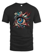 Exploding Vision Art Tee - Colorful Surreal Eye Graphic Tshirt - black t-shirt on white background