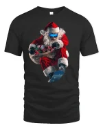 Extreme Snowboarding Santa Tee for Fun Holiday Style - black t-shirt on white background
