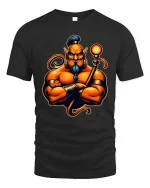 Powerful Muscular Genie Character Bold Fantasy Graphic T-Shirt - black t-shirt on white background