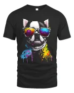 Color Splash Cool Dog Tee with Retro Sunglasses Vibe - black t-shirt on white background