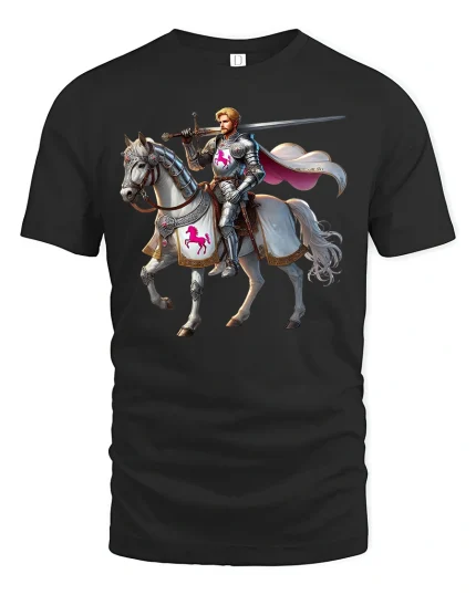 Epic Knight on White Horse Fantasy Warrior Illustration T-Shirt - black t-shirt on white background