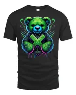 Neon Tribal Boxing Bear Graphic Tee for Bold Style Lovers - black t-shirt on white background