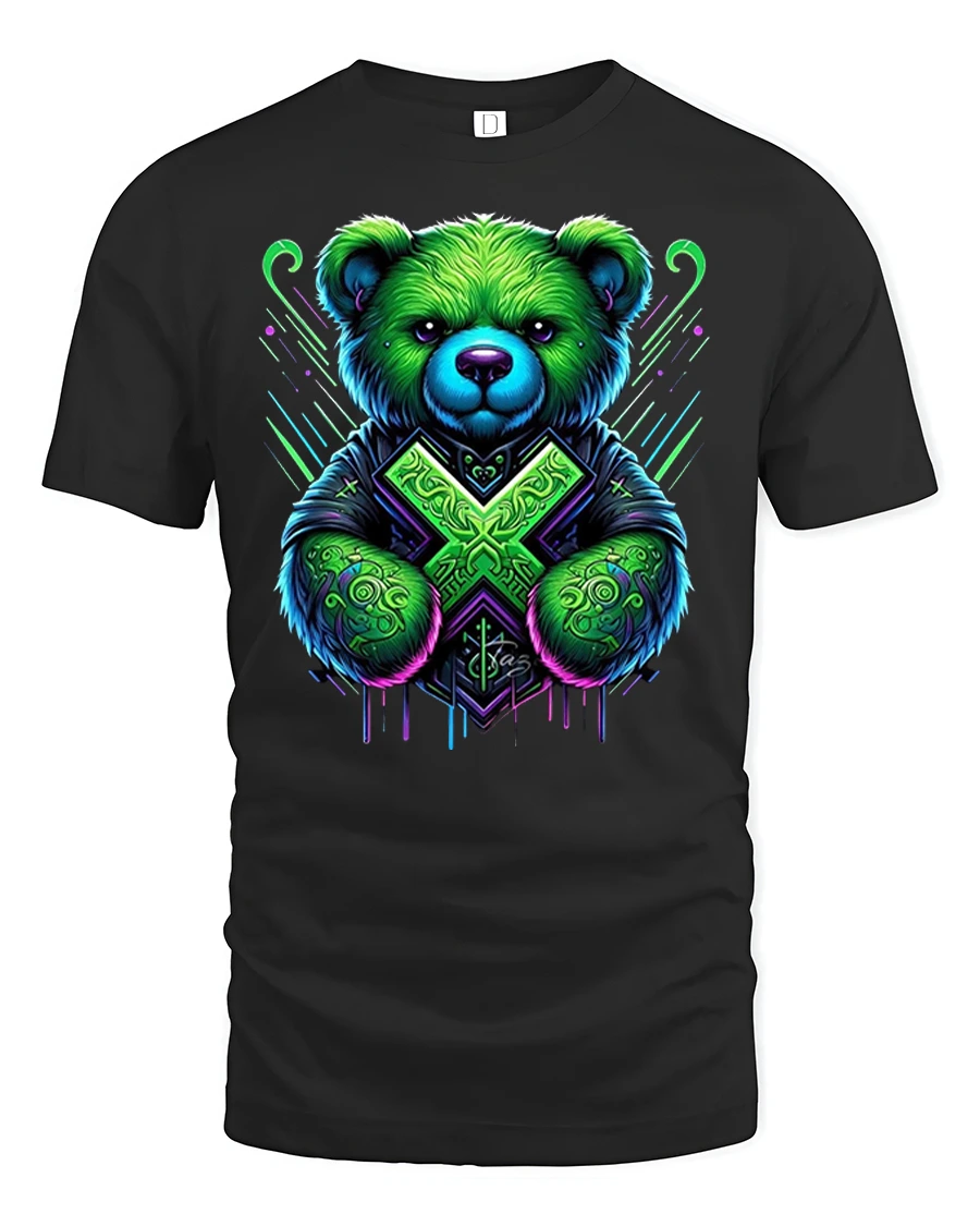 Neon Tribal Boxing Bear Graphic Tee for Bold Style Lovers - 1 Neon Tribal Boxing Bear Graphic Tee for Bold Style Lovers - black t-shirt on white background