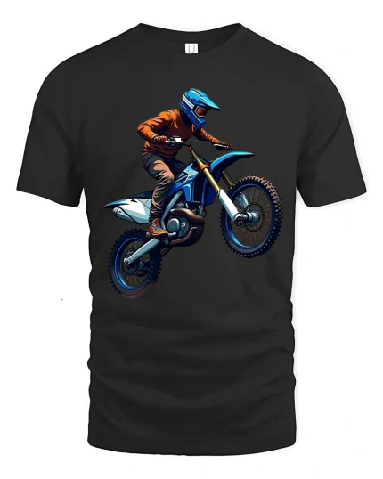 Extreme Motocross Rider Jump Graphic Tee for Dirt Fans - black t-shirt on white background