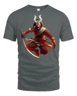Epic Samurai Demon Warrior Battle Stance Graphic Tee Shirt - gray t-shirt on white background