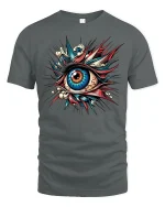 Exploding Vision Art Tee - Colorful Surreal Eye Graphic Tshirt - gray t-shirt on white background