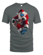 Extreme Snowboarding Santa Tee for Fun Holiday Style - gray t-shirt on white background
