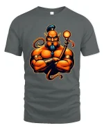Powerful Muscular Genie Character Bold Fantasy Graphic T-Shirt - gray t-shirt on white background