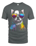 Color Splash Cool Dog Tee with Retro Sunglasses Vibe - gray t-shirt on white background