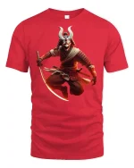 Epic Samurai Demon Warrior Battle Stance Graphic Tee Shirt - red t-shirt on white background
