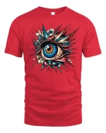 Exploding Vision Art Tee - Colorful Surreal Eye Graphic Tshirt - red t-shirt on white background