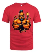 Powerful Muscular Genie Character Bold Fantasy Graphic T-Shirt - red t-shirt on white background