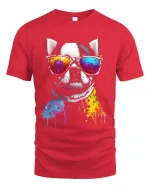 Color Splash Cool Dog Tee with Retro Sunglasses Vibe - red t-shirt on white background