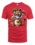Cute Mardi Gras Tiger Playing Trumpet Festive Carnival T-Shirt - red t-shirt on white background