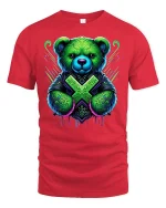 Neon Tribal Boxing Bear Graphic Tee for Bold Style Lovers - red t-shirt on white background