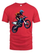 Extreme Motocross Rider Jump Graphic Tee for Dirt Fans - red t-shirt on white background