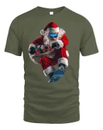 Extreme Snowboarding Santa Tee for Fun Holiday Style - military green t-shirt on white background