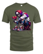 Heartbroken Skeleton Streetwear Tee for Urban Style Lovers - military green t-shirt on white background