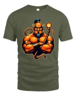 Powerful Muscular Genie Character Bold Fantasy Graphic T-Shirt - military green t-shirt on white background