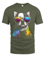 Color Splash Cool Dog Tee with Retro Sunglasses Vibe - military green t-shirt on white background