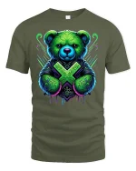 Neon Tribal Boxing Bear Graphic Tee for Bold Style Lovers - military green t-shirt on white background