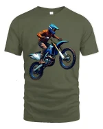 Extreme Motocross Rider Jump Graphic Tee for Dirt Fans - military green t-shirt on white background