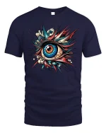 Exploding Vision Art Tee - Colorful Surreal Eye Graphic Tshirt - navy t-shirt on white background