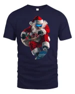 Extreme Snowboarding Santa Tee for Fun Holiday Style - navy t-shirt on white background
