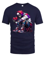 Heartbroken Skeleton Streetwear Tee for Urban Style Lovers - navy t-shirt on white background