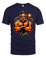 Powerful Muscular Genie Character Bold Fantasy Graphic T-Shirt - navy t-shirt on white background